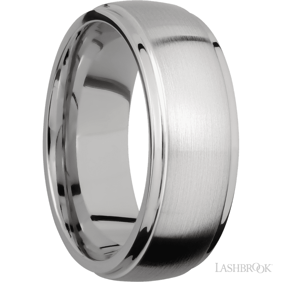 8 mm wide Domed Stepped Down Edges Titanium band