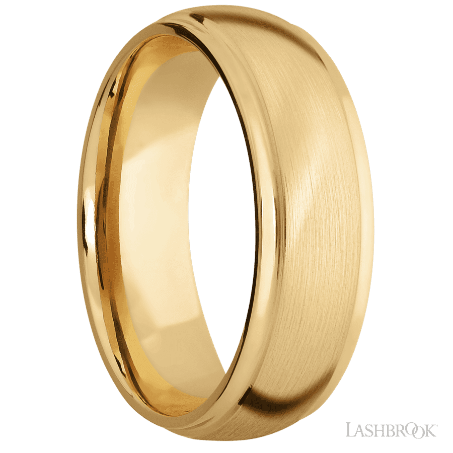7 mm wide Domed Stepped Down Edges 10K Yellow Gold band