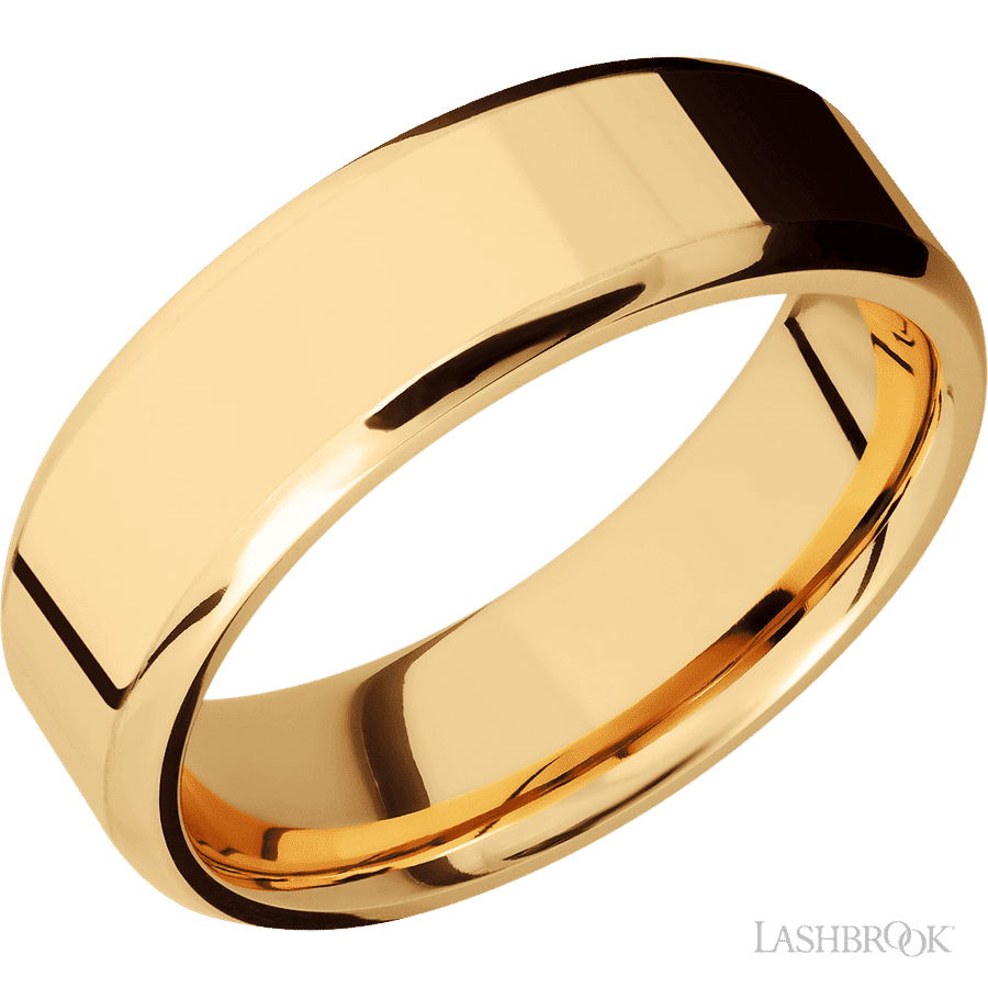 7 mm wide Beveled 14K Yellow Gold band