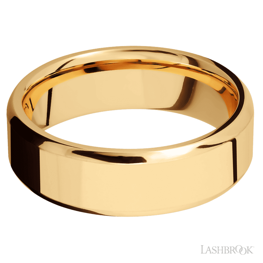7 mm wide Beveled 14K Yellow Gold band