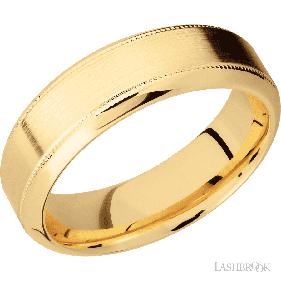 7 mm wide High Bevel Milgrain 14K Yellow Gold band