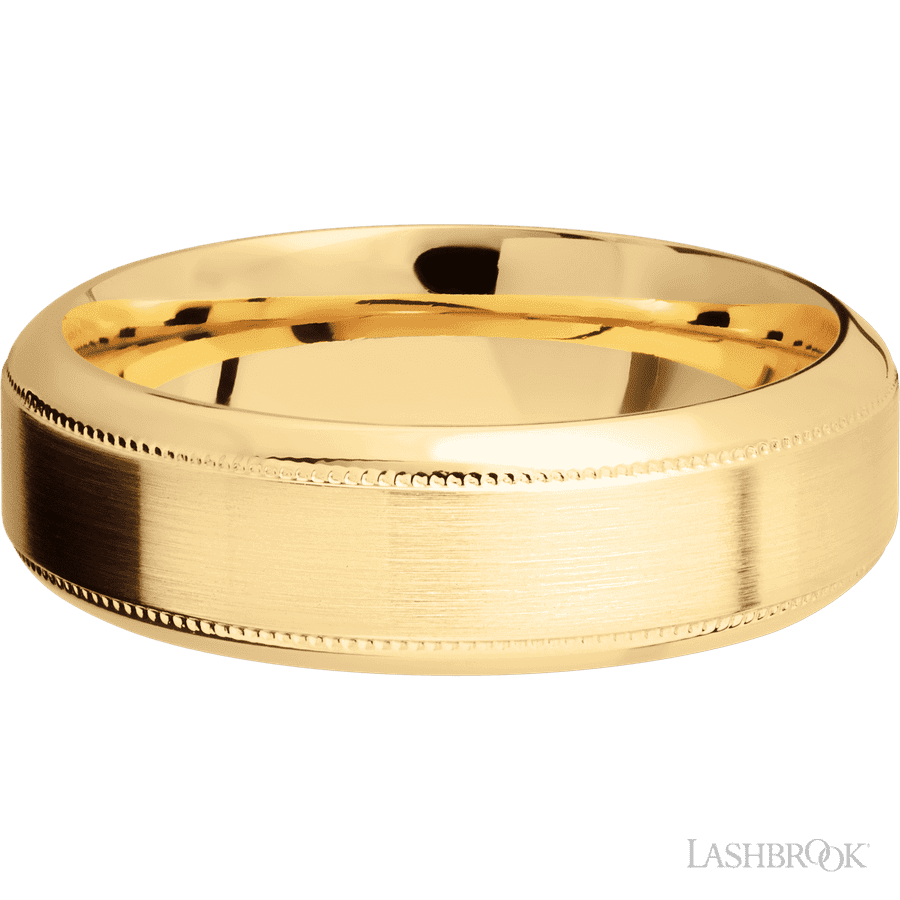 7 mm wide High Bevel Milgrain 14K Yellow Gold band