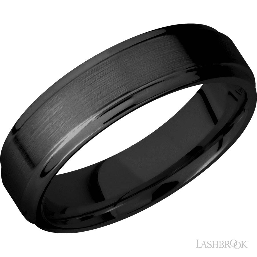 6 mm wide Flat Grooved Edges Zirconium band