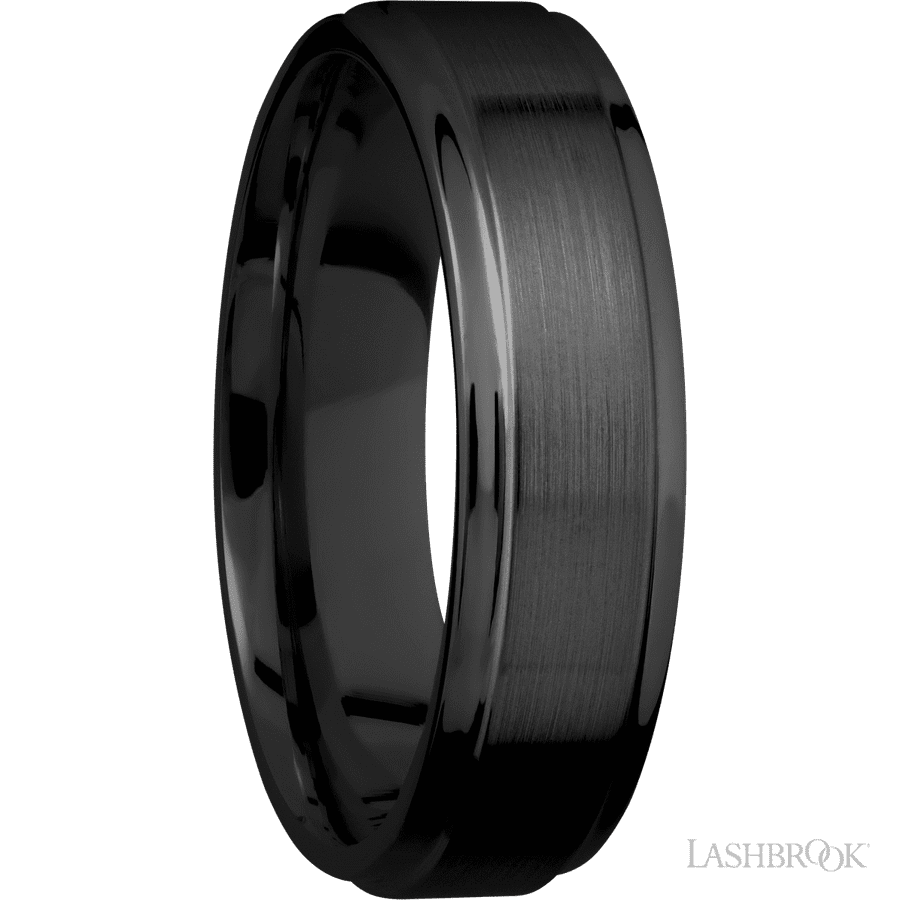 6 mm wide Flat Grooved Edges Zirconium band