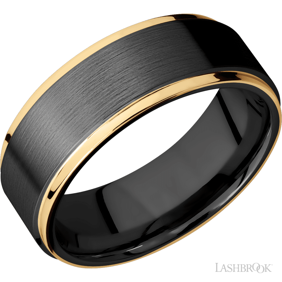 8 mm wide Flat Grooved Edges Zirconium band
