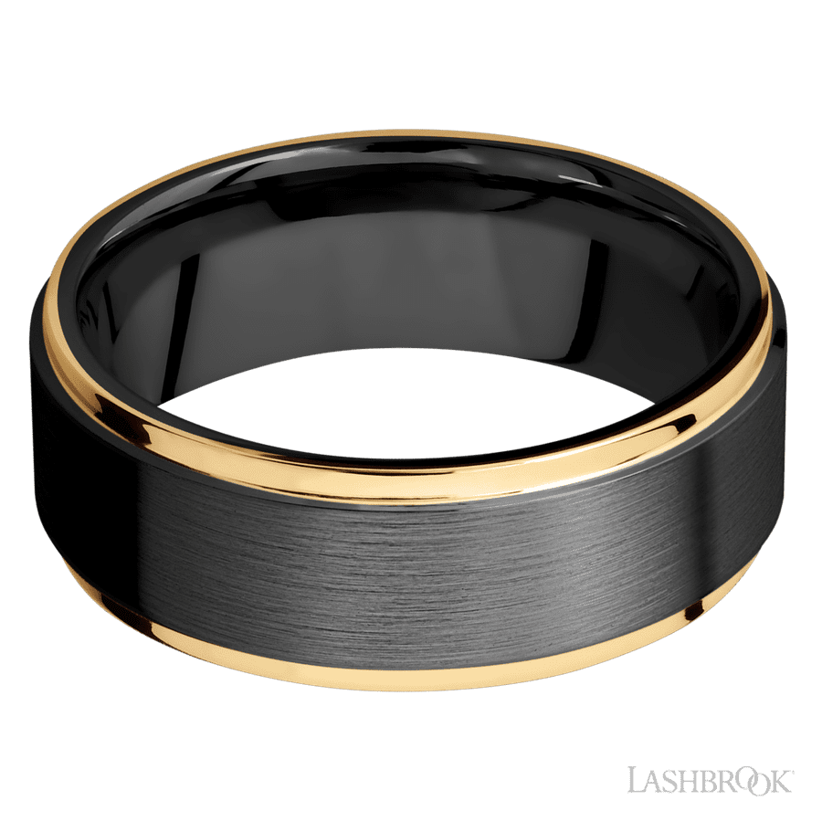 8 mm wide Flat Grooved Edges Zirconium band