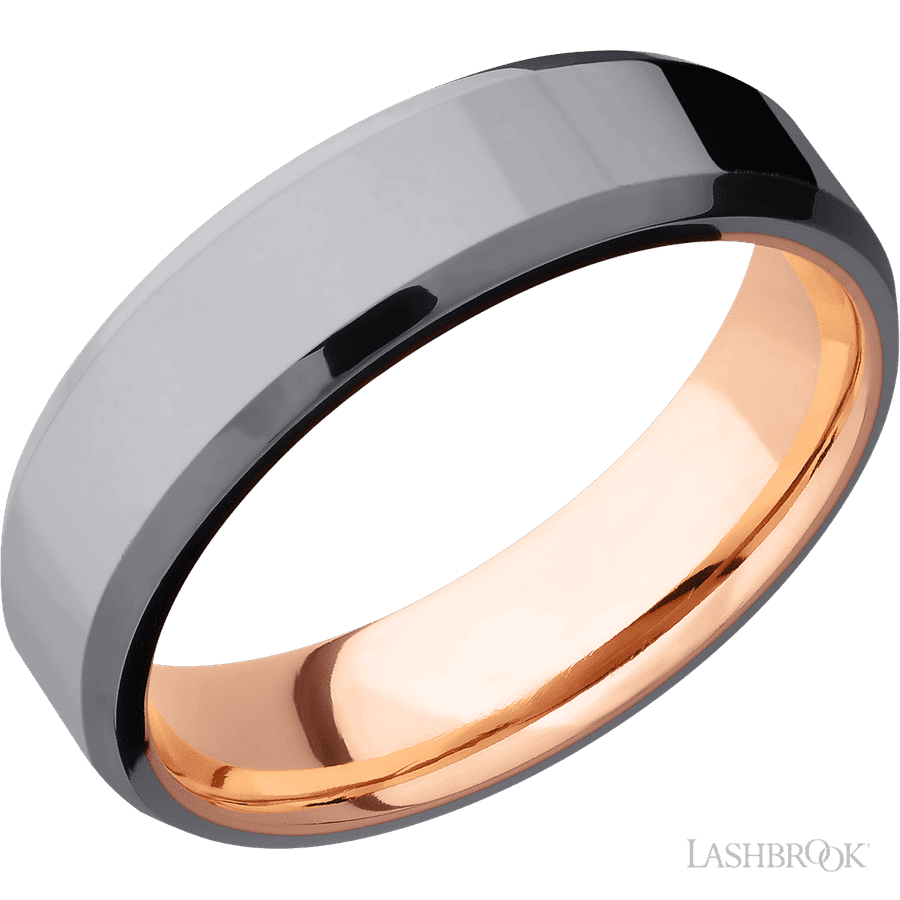 6 mm wide Beveled Tantalum band featuring a 14K Rose Gold sleeve
