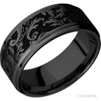 9 mm wide Flat Grooved Edges Zirconium band