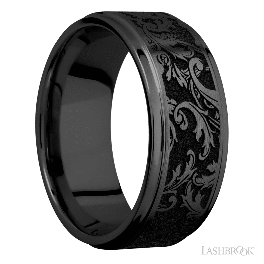 9 mm wide Flat Grooved Edges Zirconium band