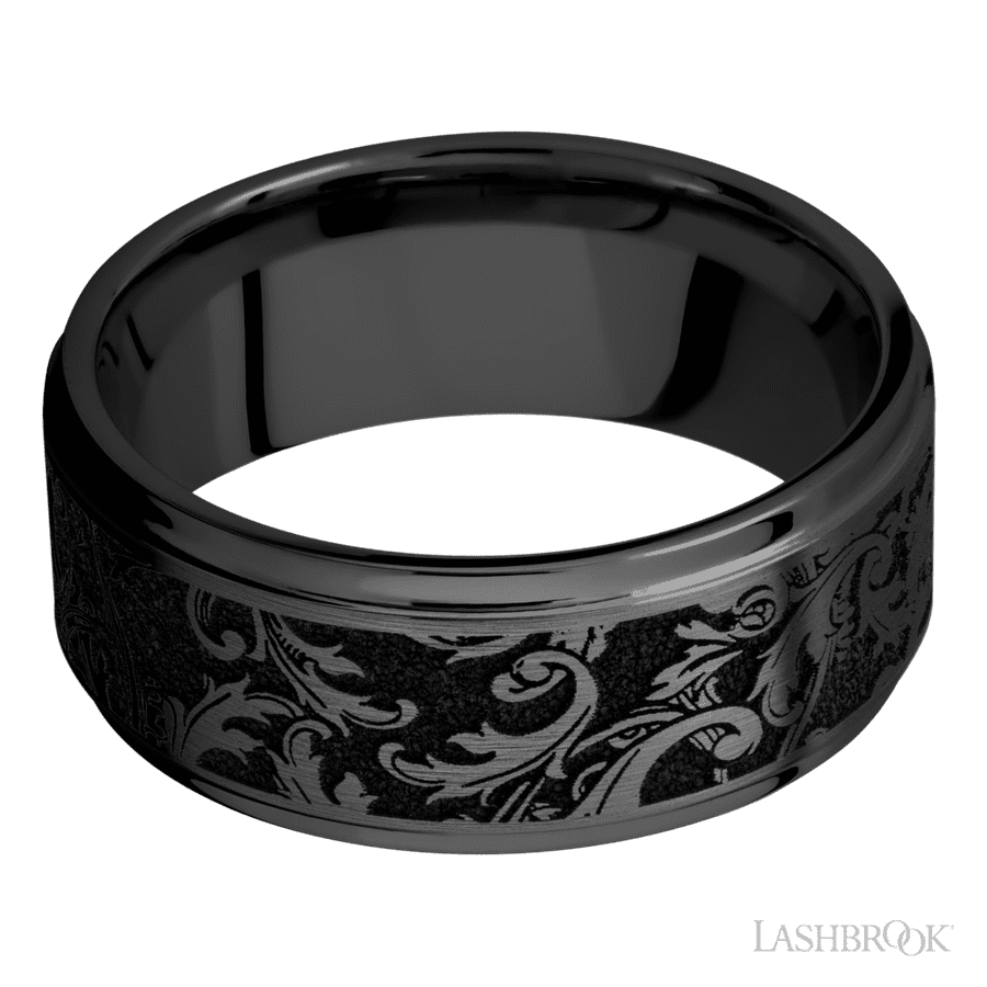 9 mm wide Flat Grooved Edges Zirconium band