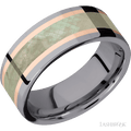 8 mm wide Flat Tantalum band featuring inlays of 14K Rose Gold and Freshwater Mother of Pearl