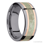 8 mm wide Flat Tantalum band featuring inlays of 14K Rose Gold and Freshwater Mother of Pearl