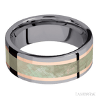 8 mm wide Flat Tantalum band featuring inlays of 14K Rose Gold and Freshwater Mother of Pearl