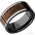 9 mm wide Flat Zirconium band featuring inlays of Titanium and Sapele