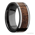 9 mm wide Flat Zirconium band featuring inlays of Titanium and Sapele