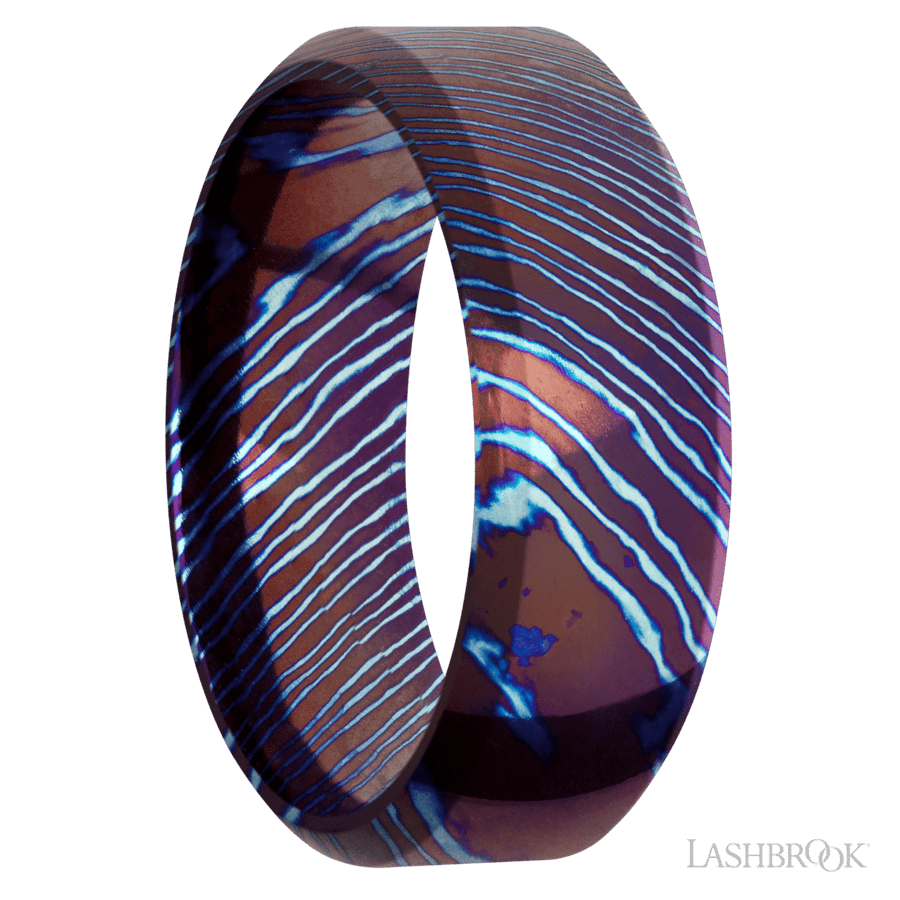 8 mm wide High Bevel Titanium Damascus band