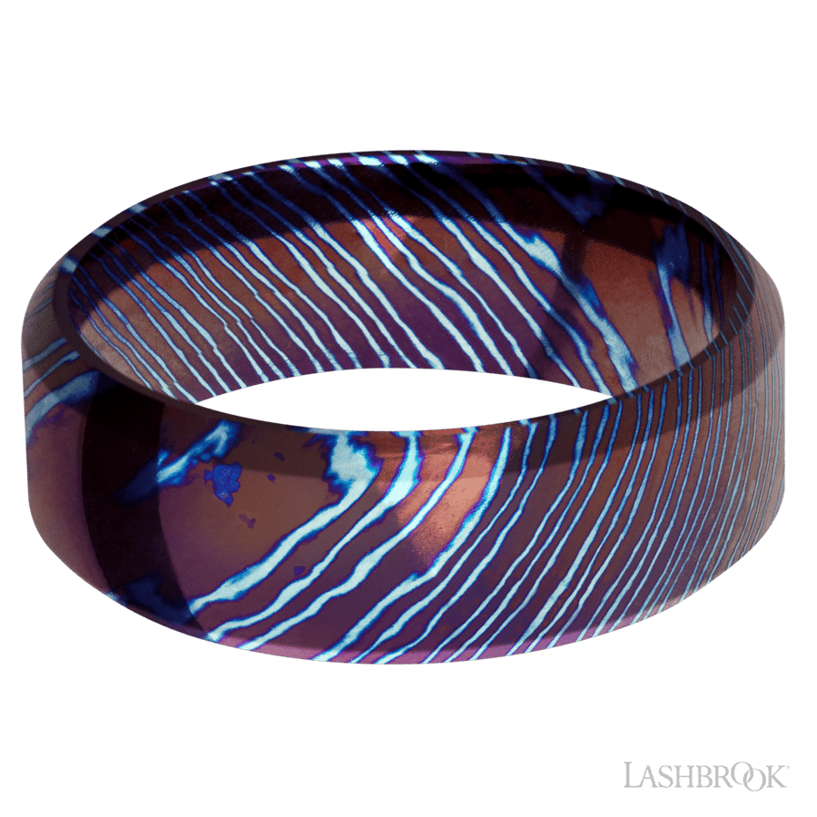 8 mm wide High Bevel Titanium Damascus band