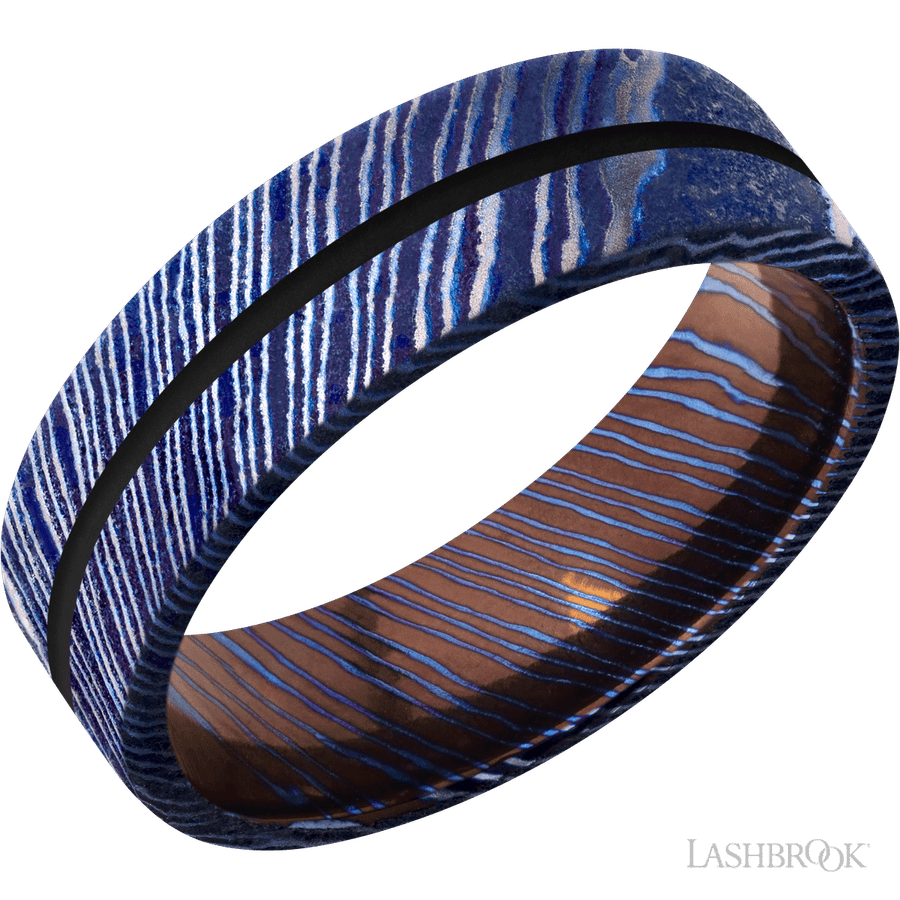 7 mm wide Flat Titanium Damascus band