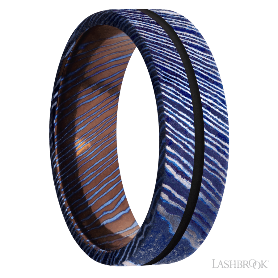 7 mm wide Flat Titanium Damascus band