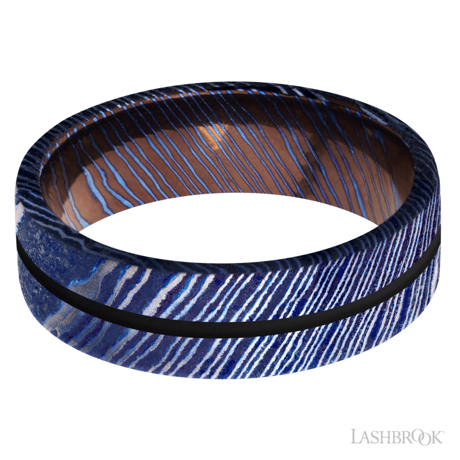 7 mm wide Flat Titanium Damascus band