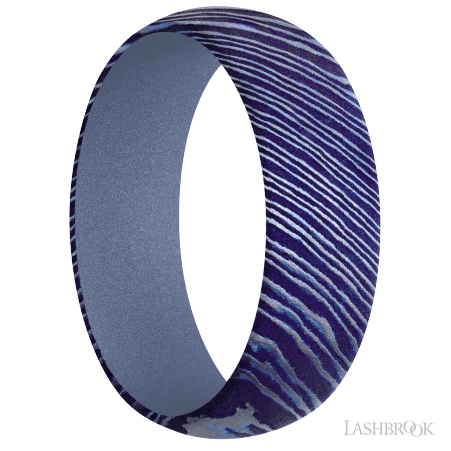 7 mm wide Domed Titanium Damascus band featuring a Crushed Orchid sleeve