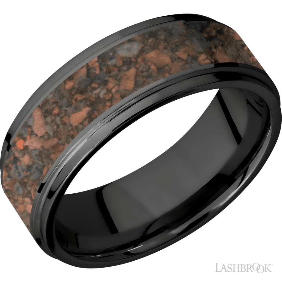 8 mm wide Flat Grooved Edges Zirconium band