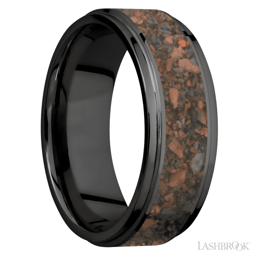 8 mm wide Flat Grooved Edges Zirconium band