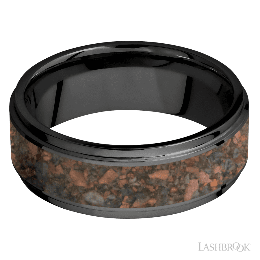 8 mm wide Flat Grooved Edges Zirconium band
