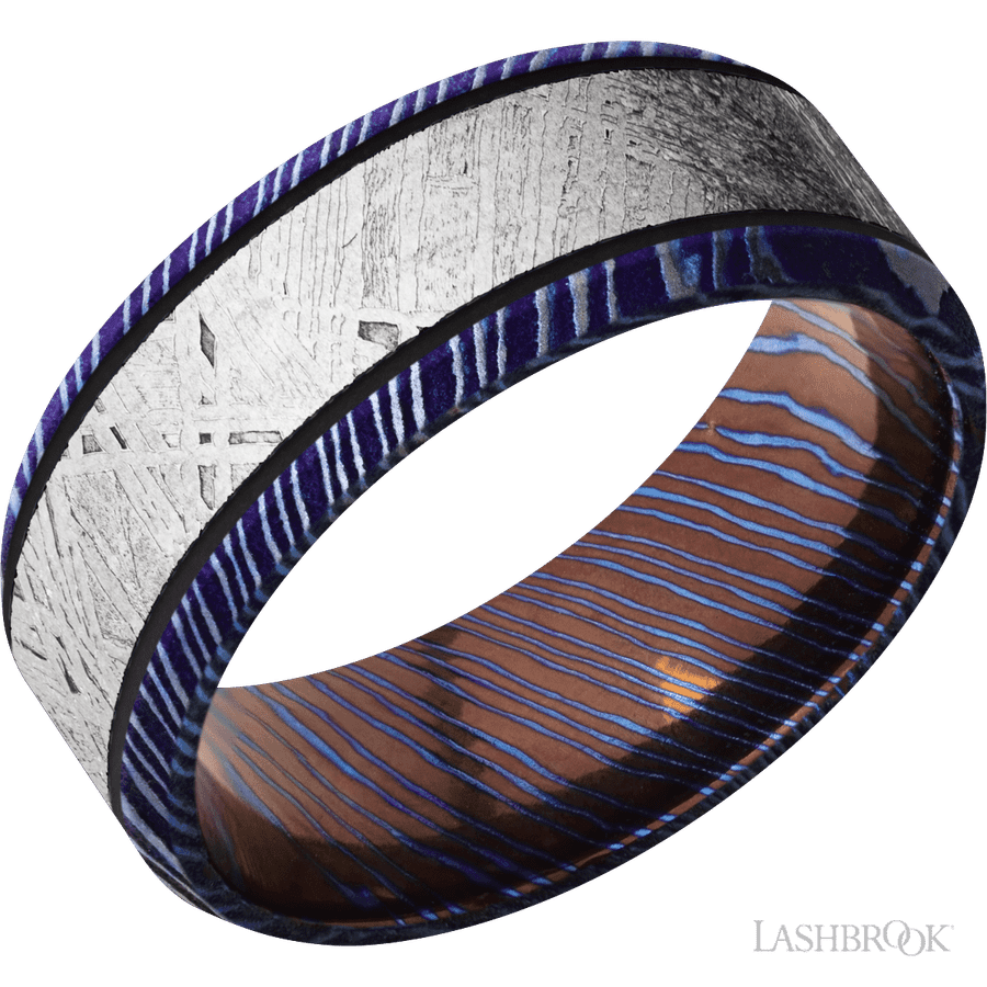 8 mm wide Beveled Titanium Damascus band