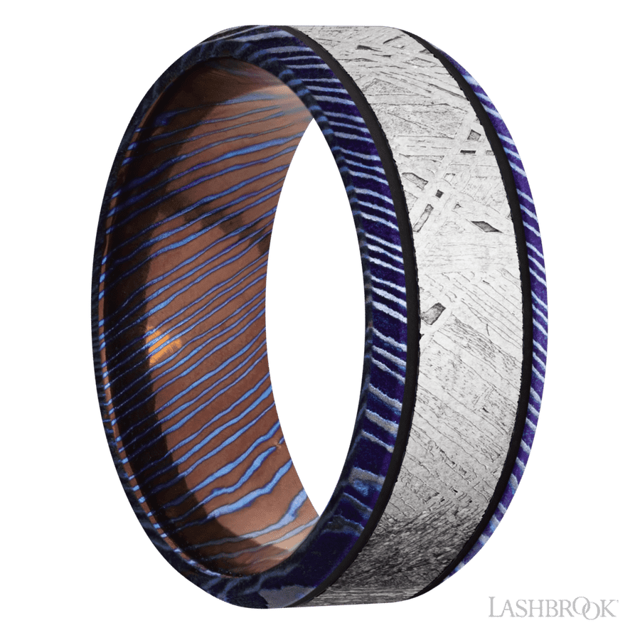 8 mm wide Beveled Titanium Damascus band