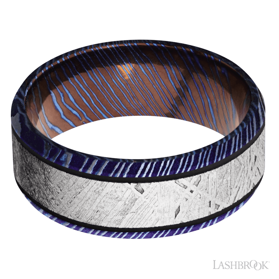 8 mm wide Beveled Titanium Damascus band
