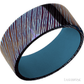 9 mm wide Flat Titanium Damascus band featuring a Royal Blue sleeve