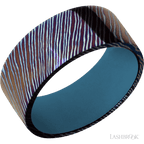 9 mm wide Flat Titanium Damascus band featuring a Royal Blue sleeve