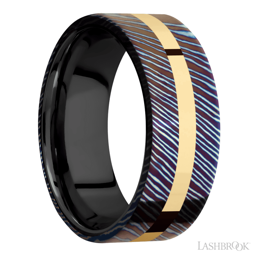 8 mm wide Flat Titanium Damascus band