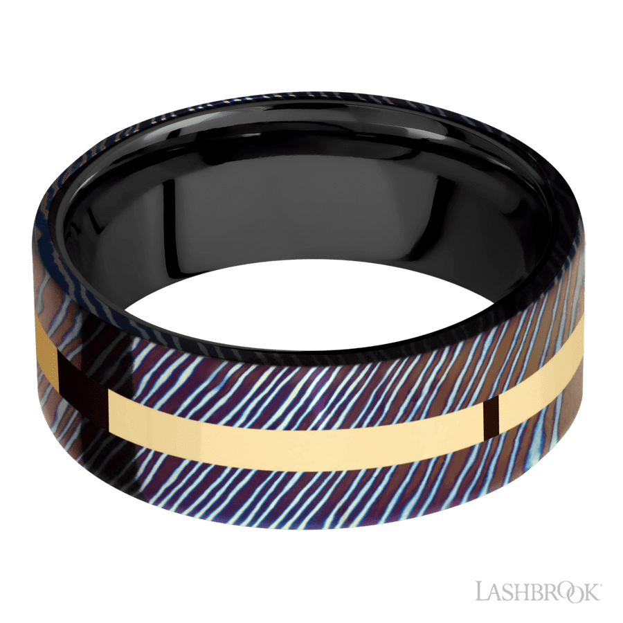 8 mm wide Flat Titanium Damascus band