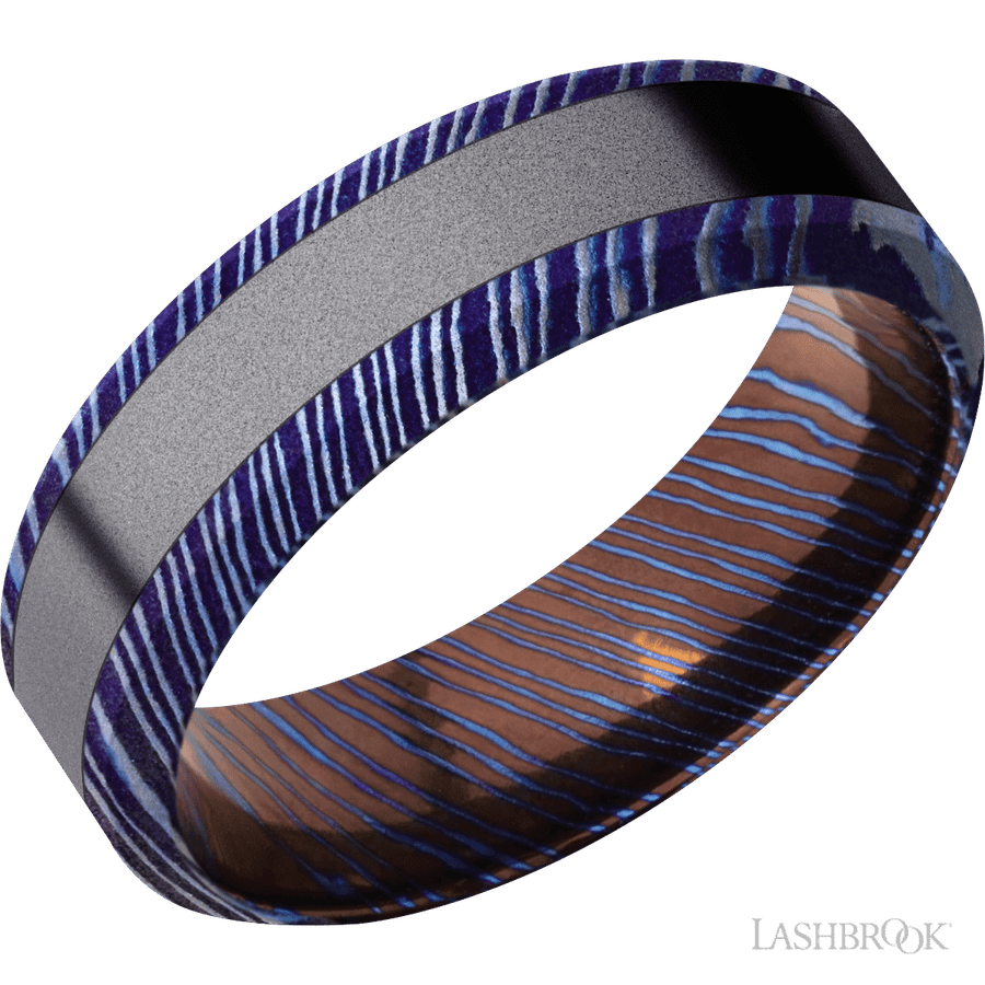 7 mm wide High Bevel Titanium Damascus band