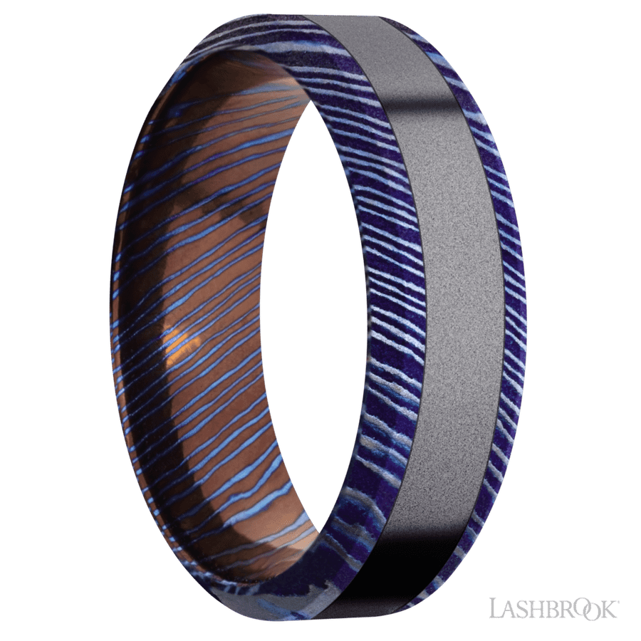 7 mm wide High Bevel Titanium Damascus band