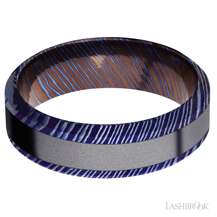 7 mm wide High Bevel Titanium Damascus band