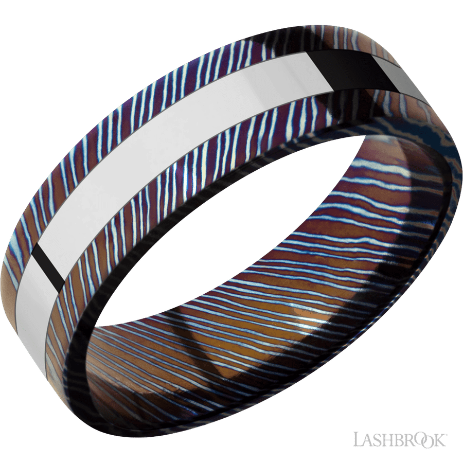 7 mm wide Flat Titanium Damascus band