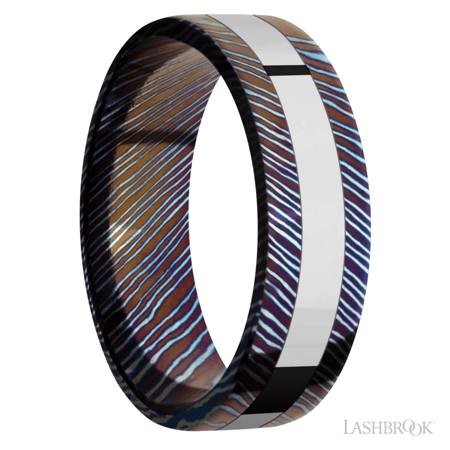 7 mm wide Flat Titanium Damascus band