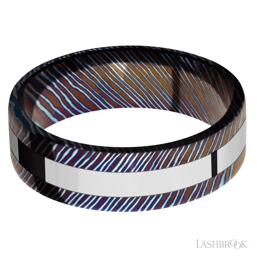 7 mm wide Flat Titanium Damascus band