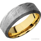 8 mm wide High Bevel Meteorite band featuring a 14K Yellow Gold sleeve