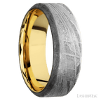 8 mm wide High Bevel Meteorite band featuring a 14K Yellow Gold sleeve