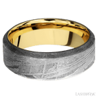 8 mm wide High Bevel Meteorite band featuring a 14K Yellow Gold sleeve