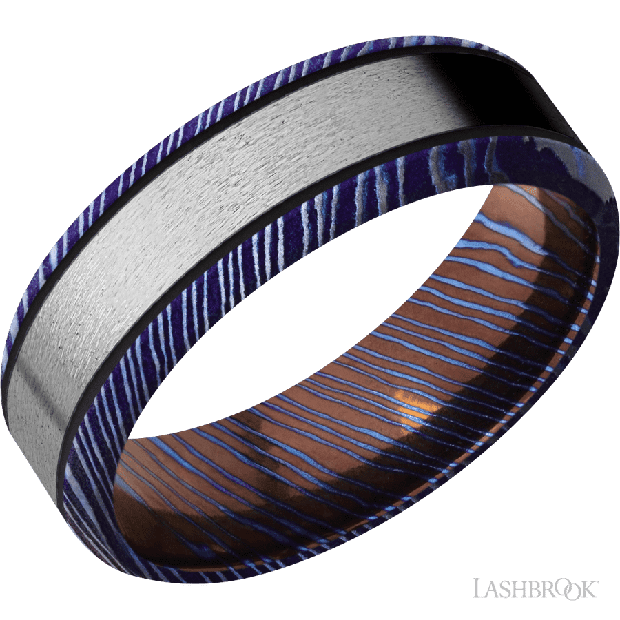 7 mm wide Beveled Titanium Damascus band