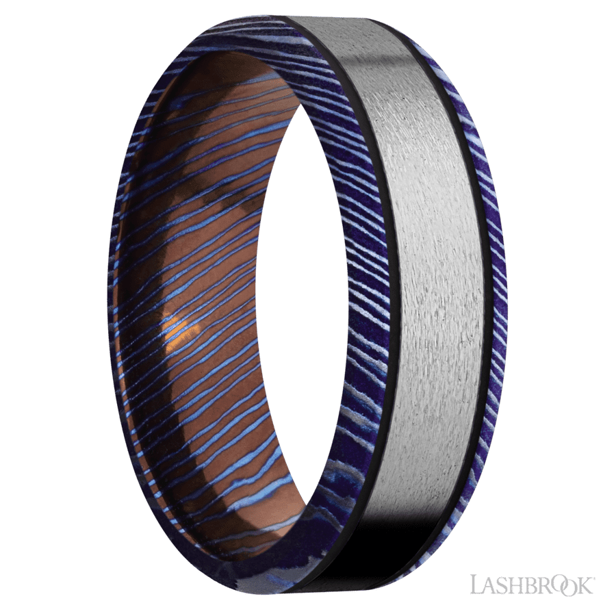 7 mm wide Beveled Titanium Damascus band