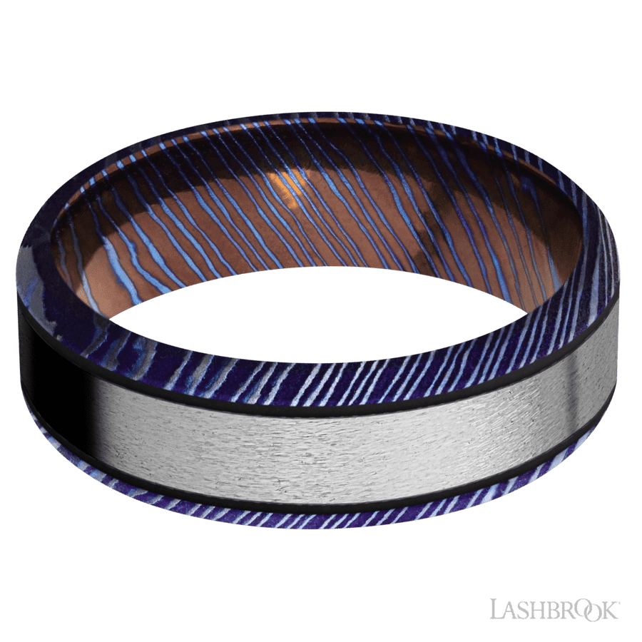 7 mm wide Beveled Titanium Damascus band