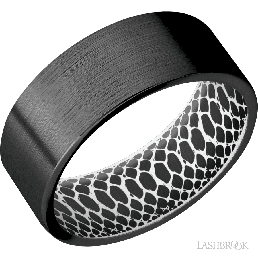 8 mm wide Flat Zirconium band featuring a White sleeve