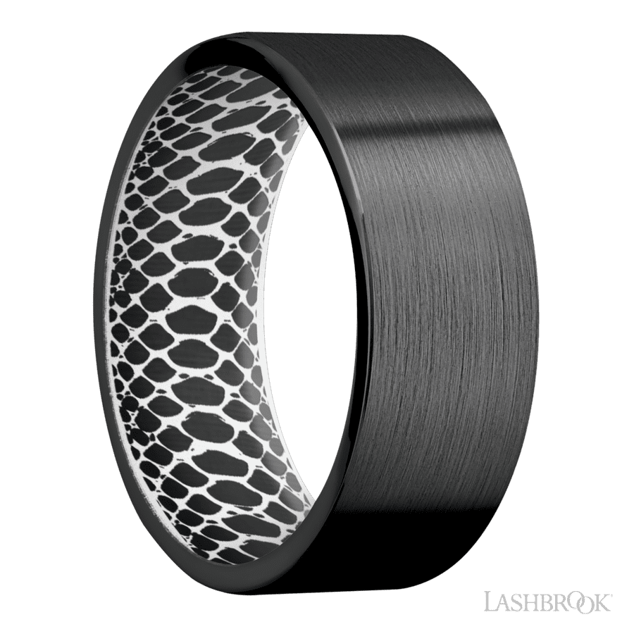 8 mm wide Flat Zirconium band featuring a White sleeve