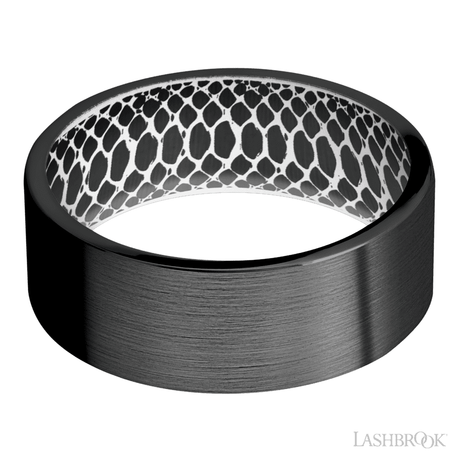 8 mm wide Flat Zirconium band featuring a White sleeve